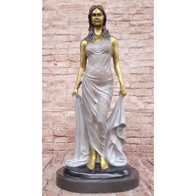 Golden Patina Woman in Draped Gown – Elegant Bronze Sculpture