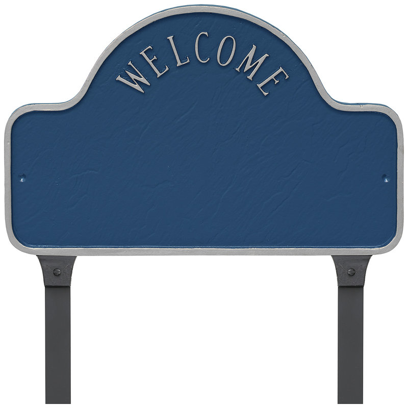 Welcome 3-Line Lawn Address Sign, Sea Blue/Silver, Yes