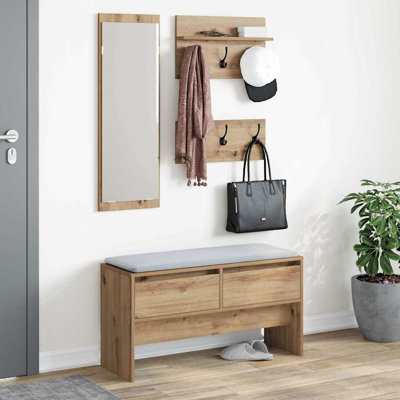 Hallway Furniture Set Shoe Bench Coat Hanger Engineered Wood