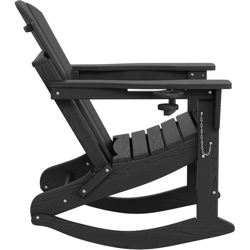 1pcs Folding Adirondack Rocking Chair, with Retractable Ottoman, Black