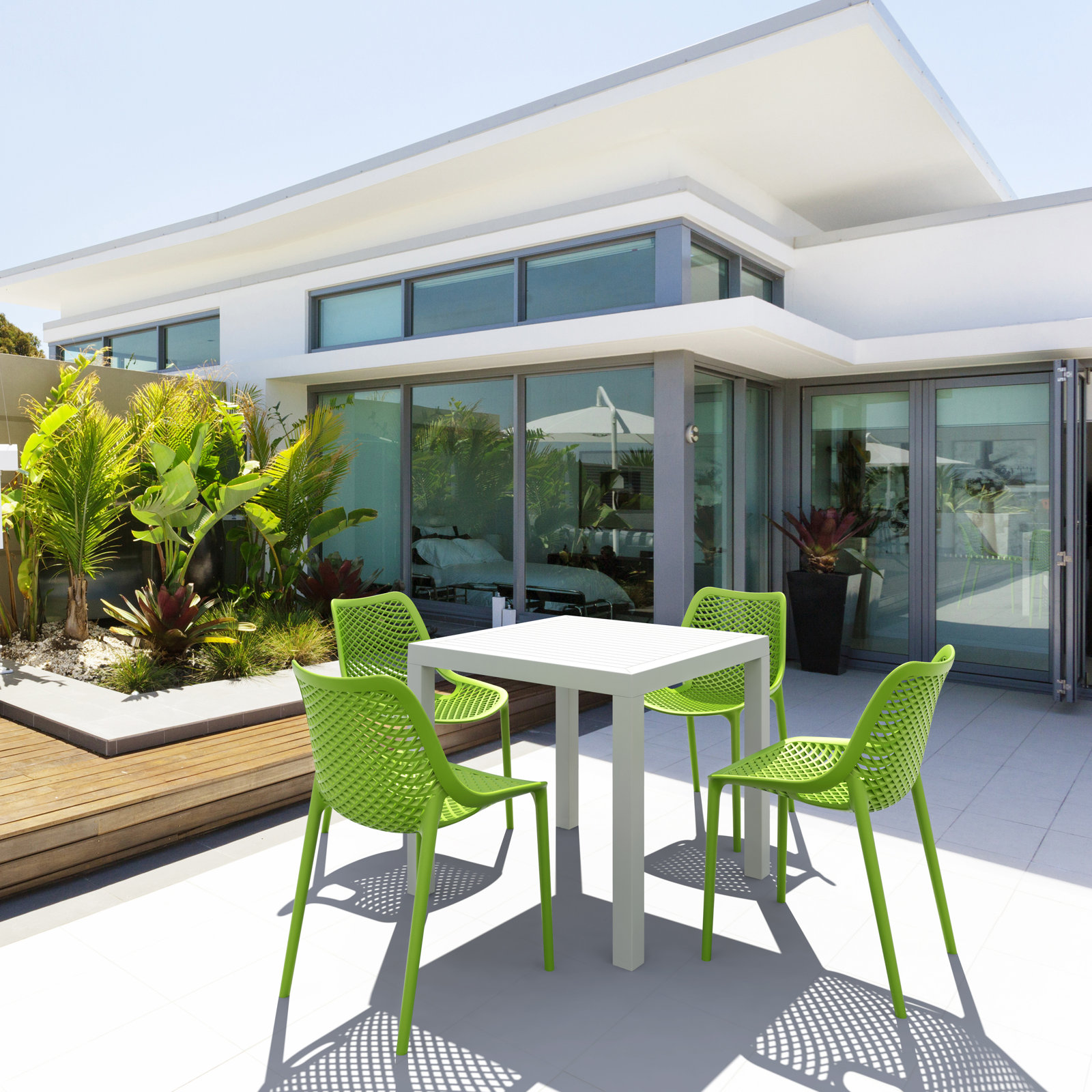 Asherton 32" Patio Dining Set, White/Tropical Green