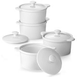 Dowan 7 oz. Ceramic White Ramekins With Handles For Creme Brulee With Lids