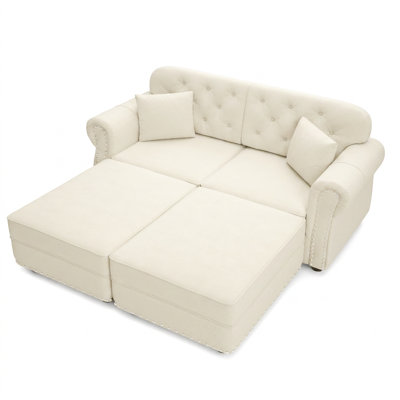 63" Mid-Century Modern Chesterfield Sofa with Nailhead Trim and Button Tufting