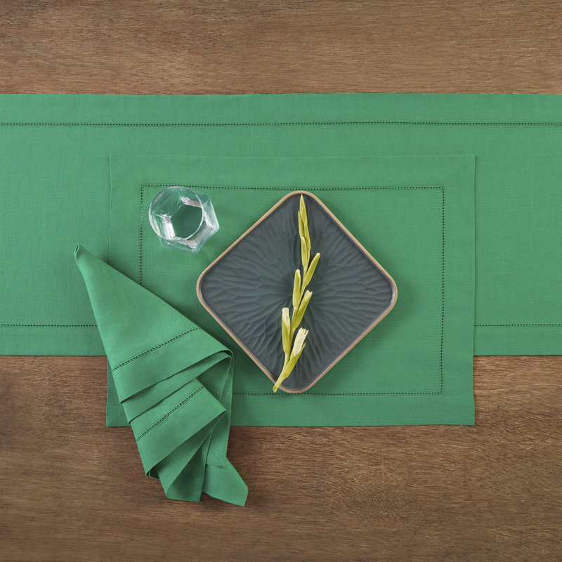 100% Pure Linen Hemstitch Dinner Napkins - Classic Hemstitch, Emerald