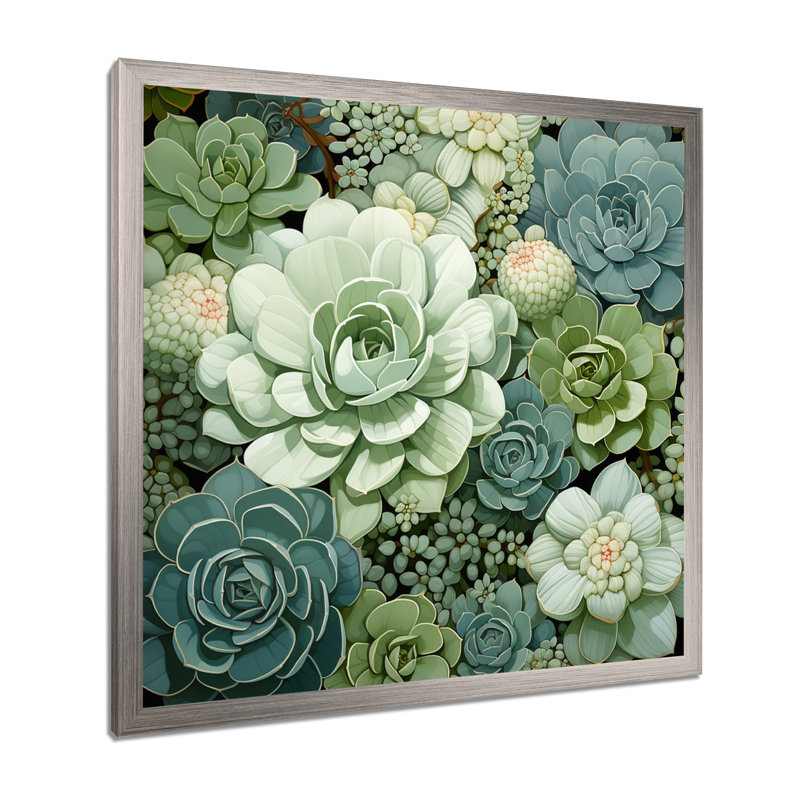 «Green Succulents Flowers Serene Succulents IV», art mural, H 24 po x l 24 po x P 1 po, Cadre simple argenté