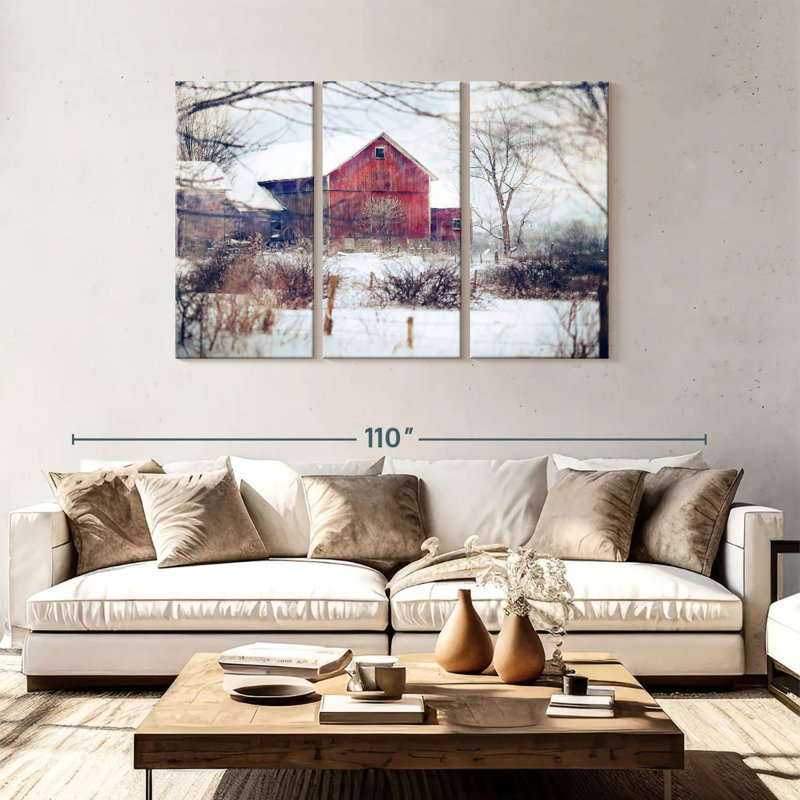 Lilie White Winter Barn, 48" H x 74" W