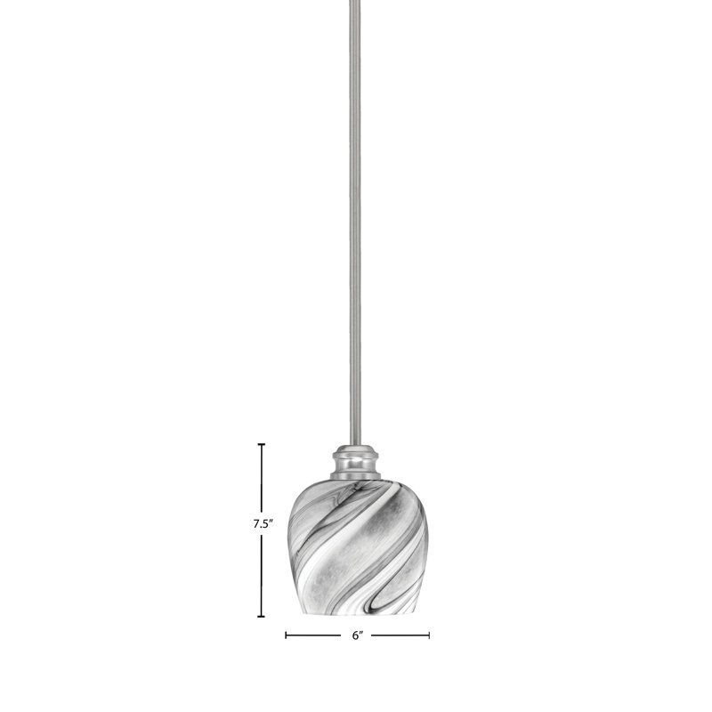 Mini-luminaire suspendu suspendu avec tige en verre onyx 6 "Edge, Nickel brossé