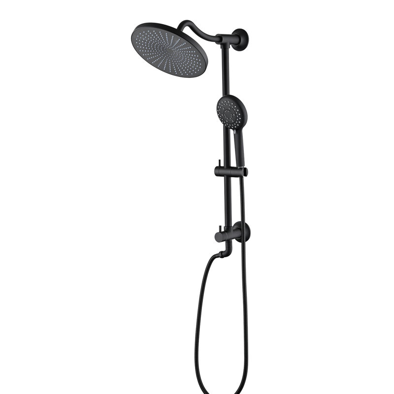 5-Setting Handheld Shower System With Dual Head - Matte Black Wall Mounted 1.8 Gpm Adjustable Spray Pattern Resists Corrosion Diverter Valve Included & Discoloration Slide Bar