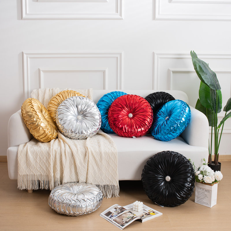 Ensemble de 2 coussins décoratifs ruchés ronds pour le salon de la chambre, Bleu