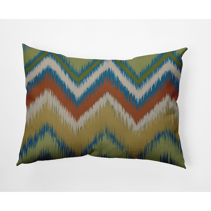 Coussin décoratif intérieur / extérieur Ikat, Bleu automne, 14 po x 20 po