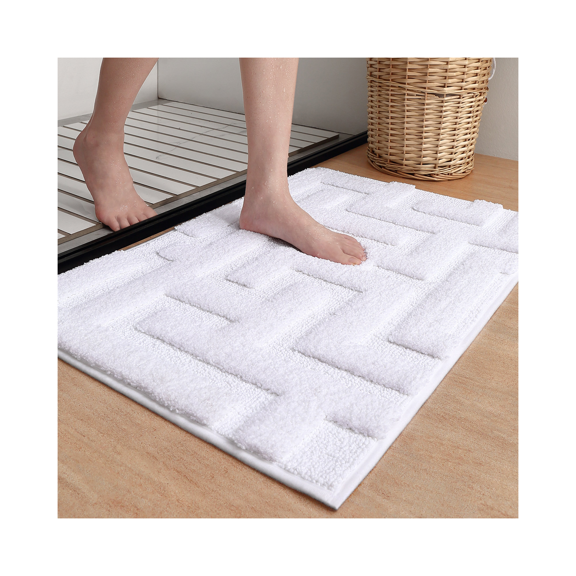 Non-Slip Bath Rug, White, 16" L x 24" W