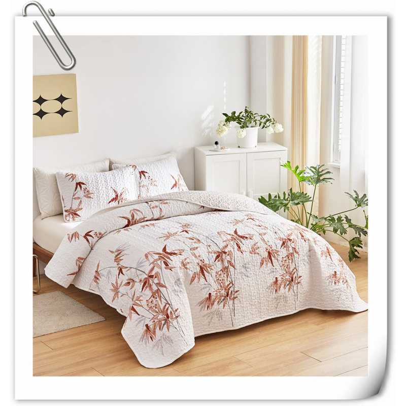 Quilts,3 Pieces Quilt Set, Floral Reversible Bedspread Coverlet Set, Soft Microfiber Lightweight Bed Cover For All Season