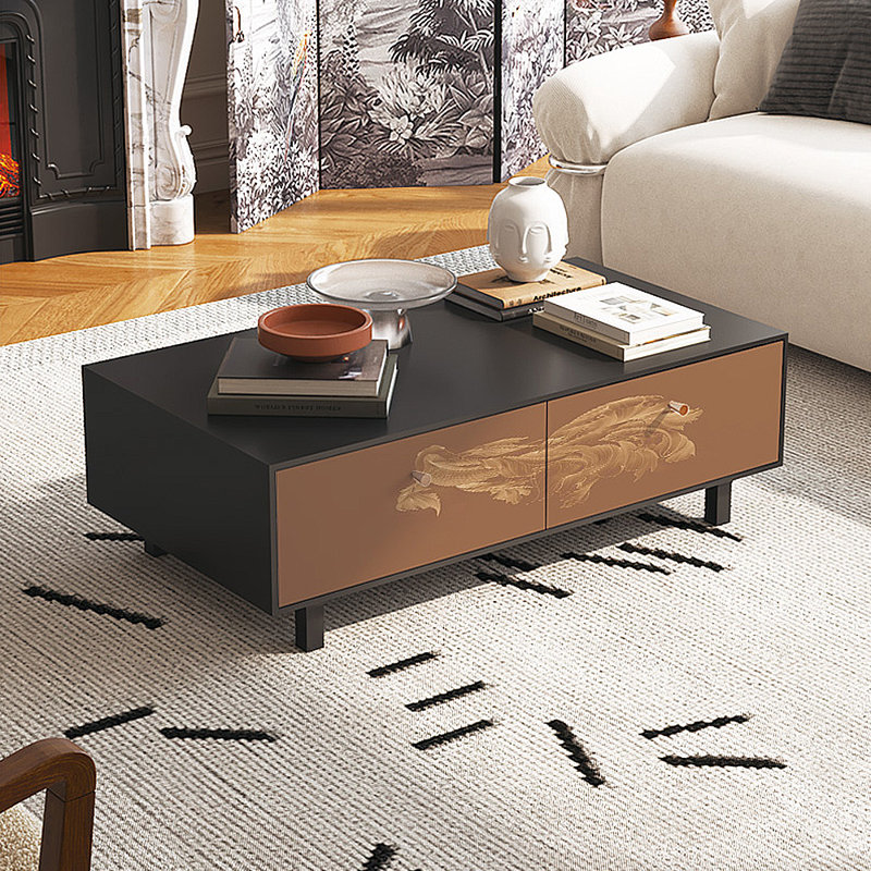 Table basse avec rangement peint français rétro, H 16,54 po x L 51,18 po x l 27,56 po, Noir