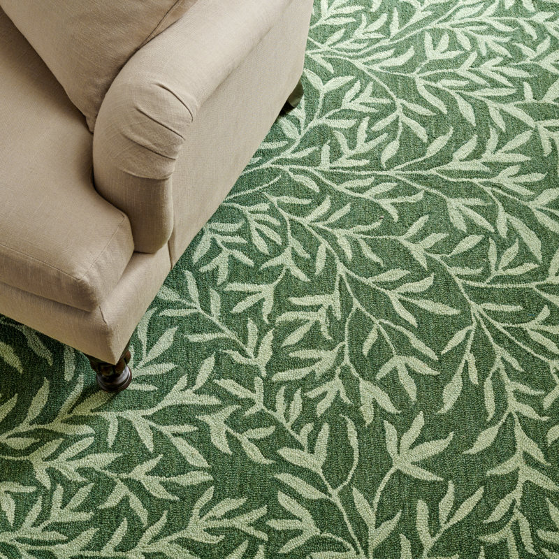 Handmade Green Floral Wool Tufted Rectangular Area Rug 5' x 8'