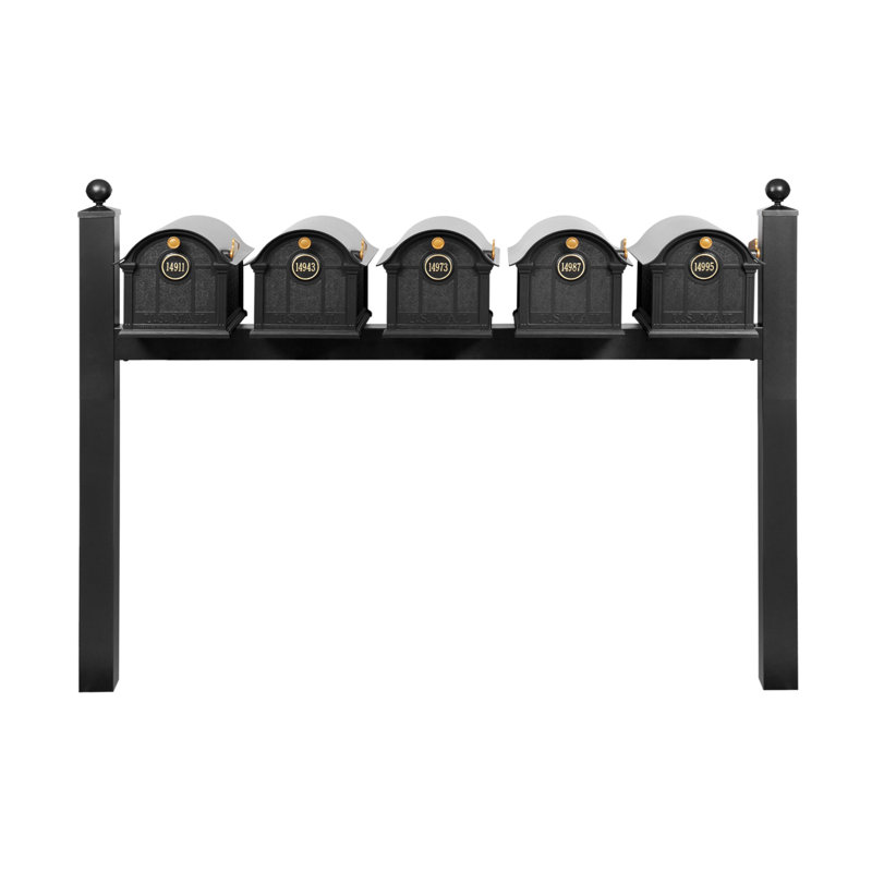 Balmoral Quint Mount Mailbox /w/ Ball Finials & Personalized Door Medallion (5 Mailboxes, Quint Mount Rack, 5 Medallions)