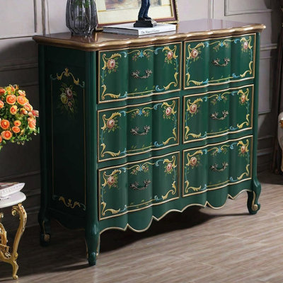 Vintage Hand-Painted Accent Chest with 6 Drawers