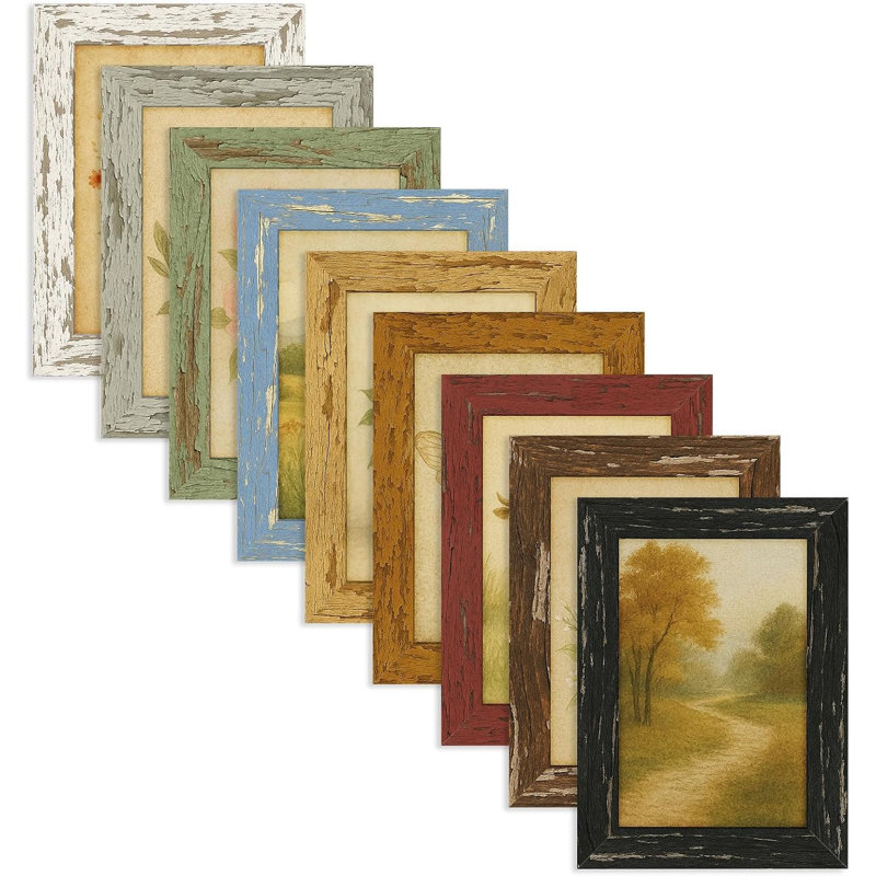 Ensemble de 9 cadres photo rustiques 5x7 avec impressions vintage