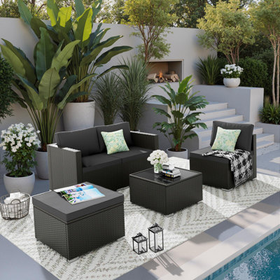 5 Pieces Patio Conversation Sets Outdoor Sectional Sofas 4-Person Seating Group With Cushions Gray