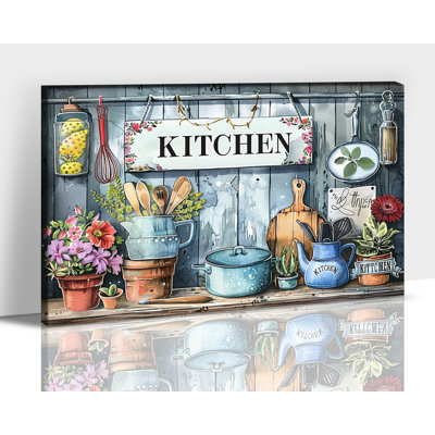 Large Vintage Adriany Farmhouse Tableware Flower Prints Colorful Painting Picture Poster Canvas Artwork for Dining Room Kitchen Wall Decor, 36×48 Inches