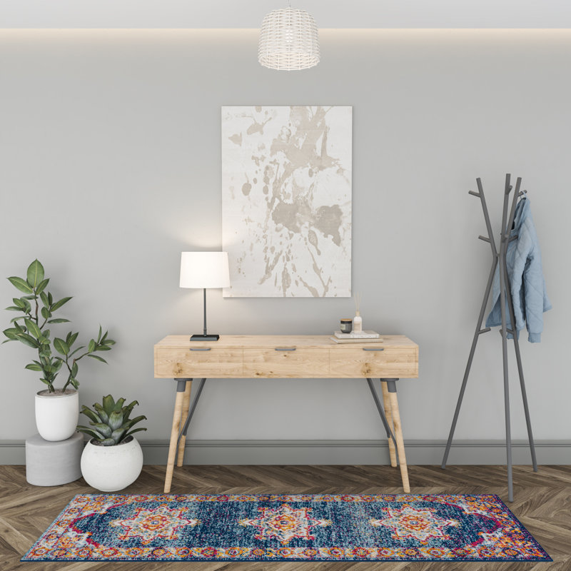 Tapis oriental bleu Faariz, Tapis de couloir 2 pi 3 po x 7 pi 3 po