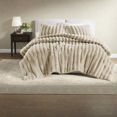 Ensembles de literie très luxueux pour très grand lit, édredon en fausse fourrure ultra doux, taupe douillet
