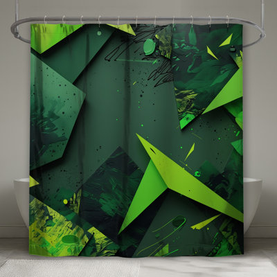 Rideaux de douche à motif géométrique vert très long