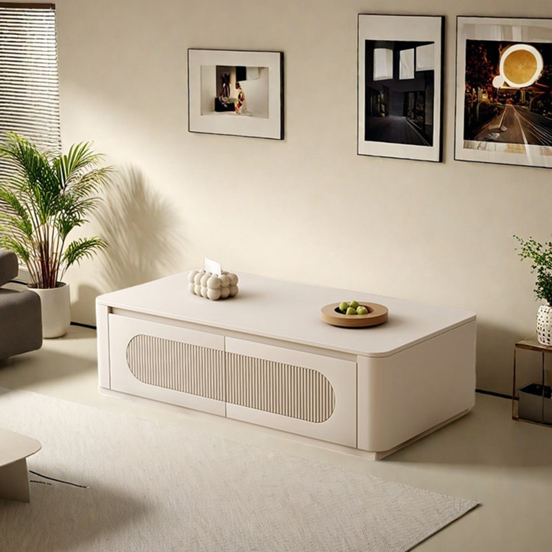 Table basse de style crème avec coins arrondis, H 13,77 po x L 47,24 po x l 23,62 po