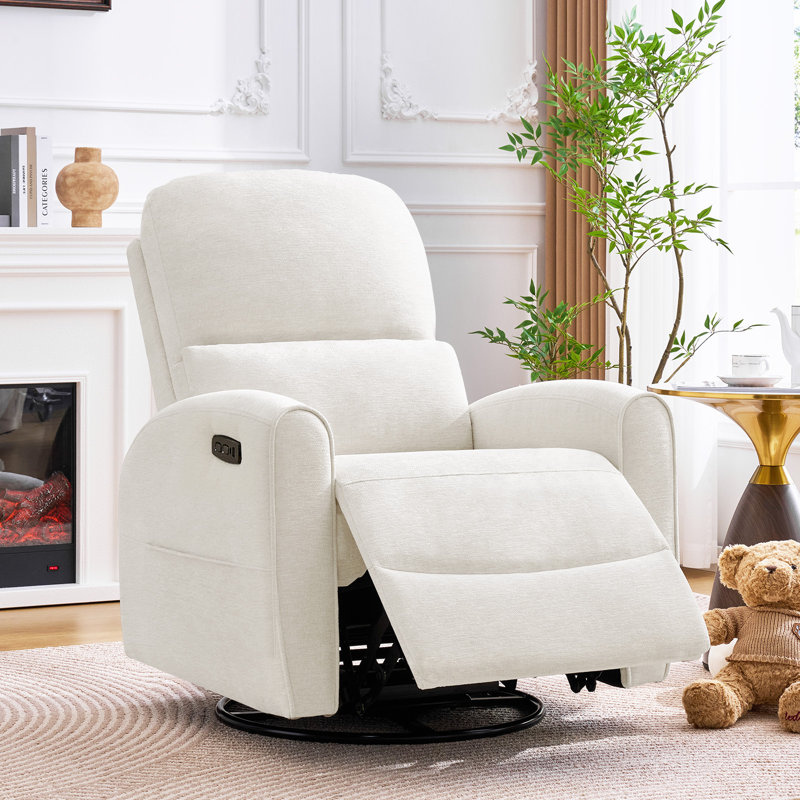 Modern Chenille Power Swivel Rocker Glider Nursery Recliner with Lumbar Support,Round Armrest and Double Pocket,USB and Type-C