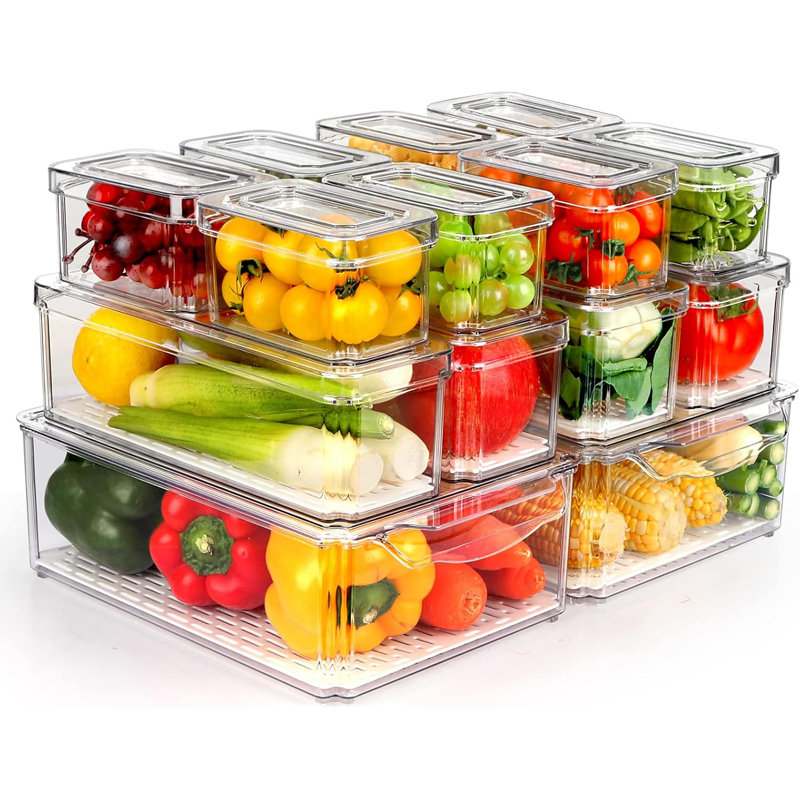 Ensemble de 14 bacs de rangement transparents pour réfrigérateur avec couvercles