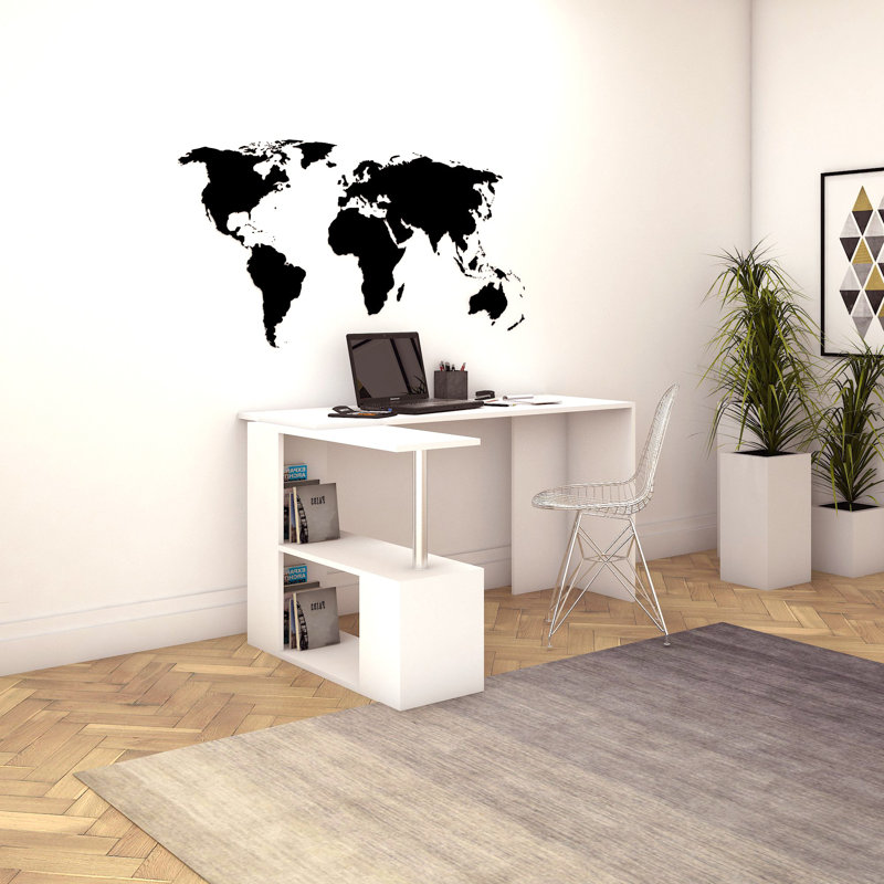Modern White Study Desk with Multiple Shelves, 51.2 x 29.1 x 37.0 inches | 100% Melamine Coated Particle Board, Thickness: 0.7 inches | Wall-Mountable, Elegant Design for Home Office & Study Spaces