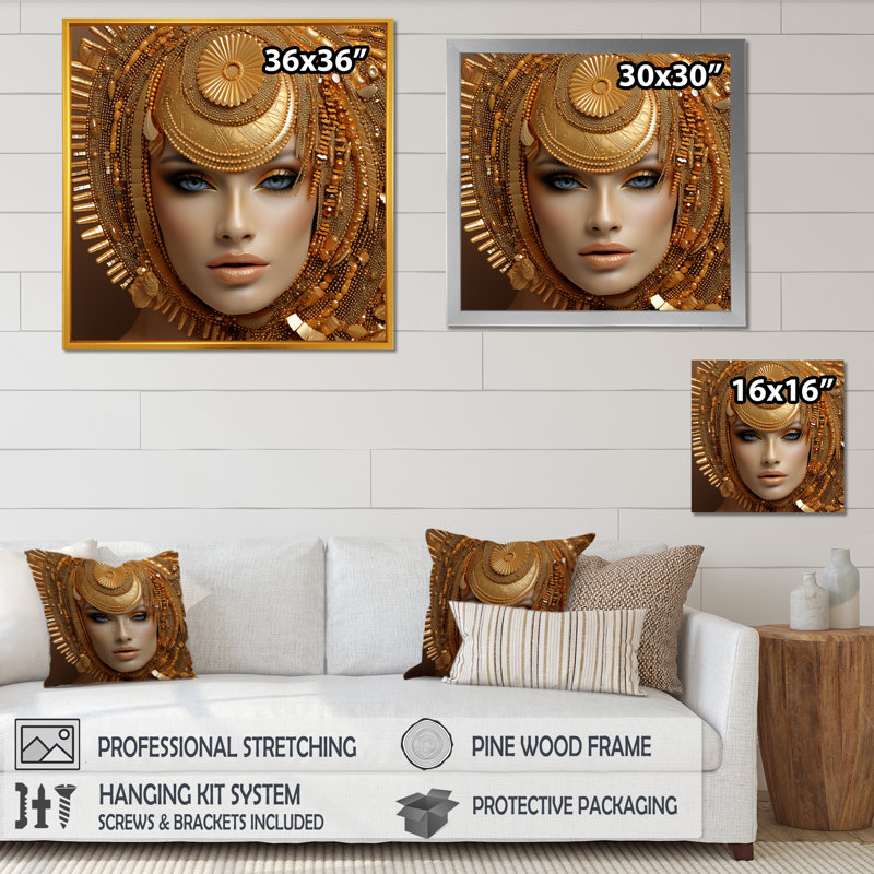 Golden Luxe Woman Diva - art mural tendance, Cadre photo noir, H 36 po x l 36 po x P 1,5 po