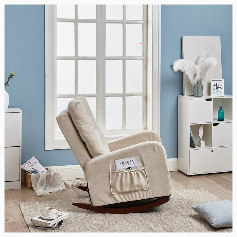 Chaise berçante rembourrée capitonnée Faymon, Beige
