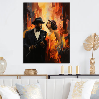 Orange et noir Harlem Renaissance Jazz Couple - art mural Harlem Renaissance en métal