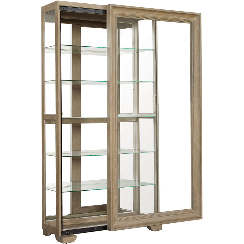 Light Brown Ash Wood 5-Shelf Lighted Curio Cabinet