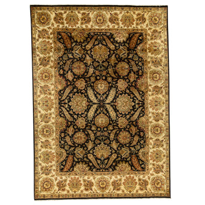 Tapis noir et crème noué à la main de haute qualité