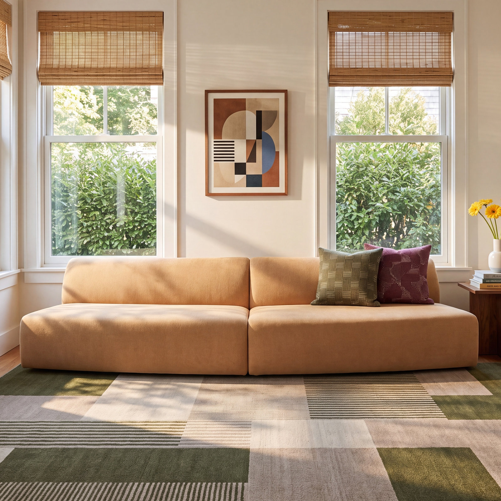REMI Modular Upholstered Reversible Sectional, Yellow Polyester