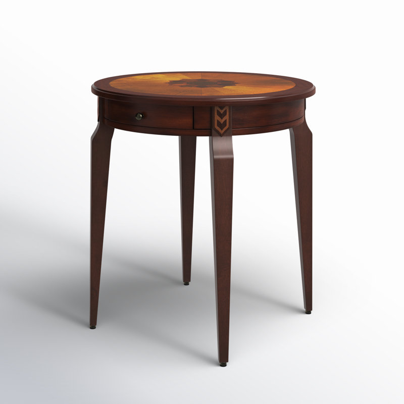 Cherry Rubberwood Round End Table with Storage Drawer
