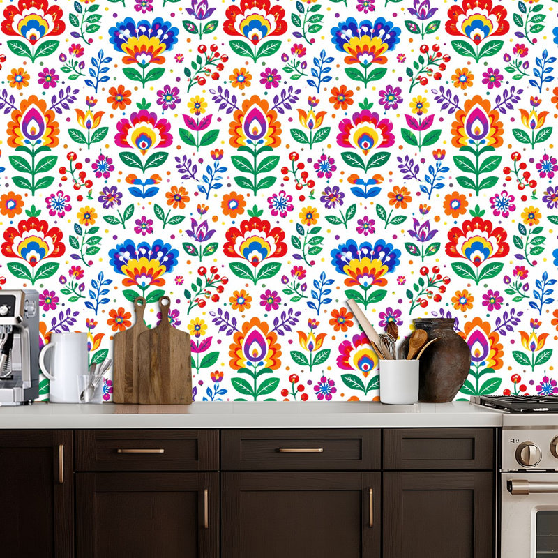 Papier peint adhésif amovible à motifs de papillons colorés, style mexicain, sans raccord, imperméable, en rouleau, idéal pour chambre d'enfant, salon ou cuisine (44,5 x 300 cm). Dimensions : 44,5 x 300 cm.