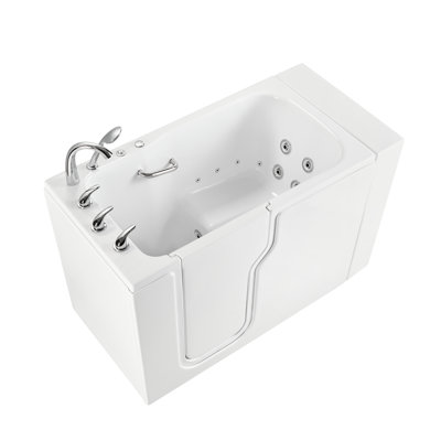 Ella Standard Acrylic Hydro Massage Walk in Tub 30"x52", Left Inward Swing Door, 5 Piece Faucet