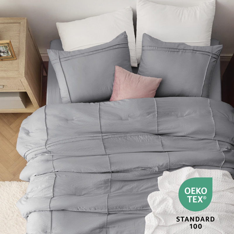 Bedsure Prewashed Pinch Pleat Bedding Sets, Gray, Full