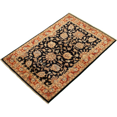Tapis de zone en laine foncé 4 pi 2 po x 6 po one-of-kind main-noué la new age chobi