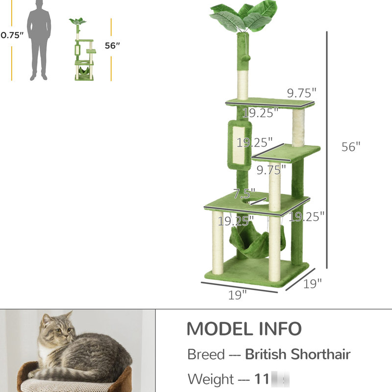 Arbre à chat de 56 po pour l'intérieur précieux, par. Contient, grattoir, plateformes, jeu, basculement. Protège vos effets. Textile chaud. Arbre ferme à structure ferme. Caractéristiques préserve les biens.