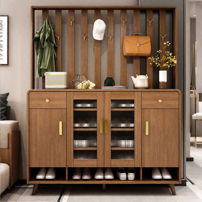 Armoire de séparation en bois massif de 76,97 po H, rangement pour chaussures tout-en-un avec crochets à manteaux, armoire de séparation grande capacité pour le salon