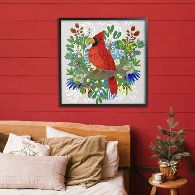 Giclée encadrée de cardinal Nestings de Noël, design par Kay Widdowson