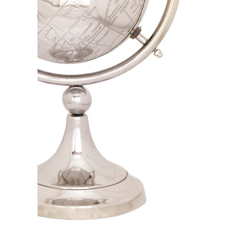 Aluminium Métal éducatif / globe terrestre argenté, H 14 po x l 9 po x P 3 po