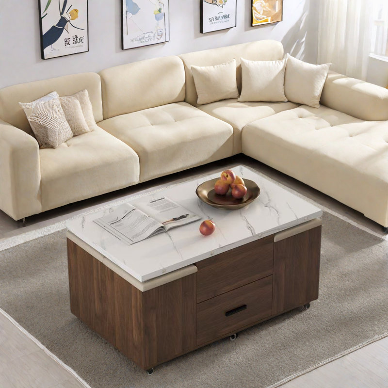 Ensemble de tables basses 5 pièces avec 4 tabourets, 1 rangement caché et 2 tiroirs