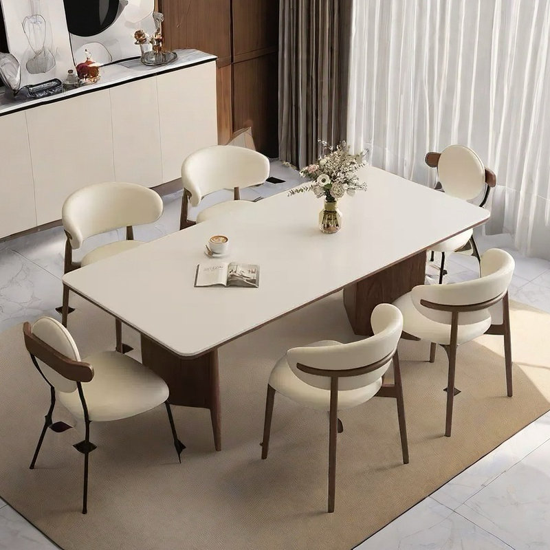 Table de salle à manger en bois massif de style crème fraîche, H 29,52 po x L 70,86 po x l 35,43 po