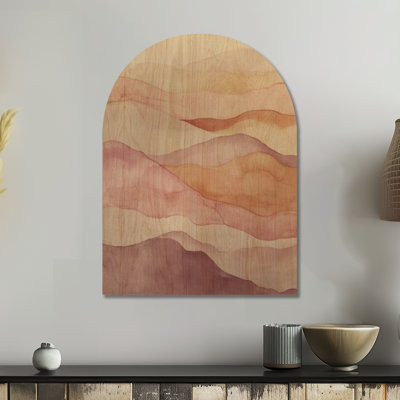 Décoration murale Glam Wave rose et orange I - Bois arqué abstrait