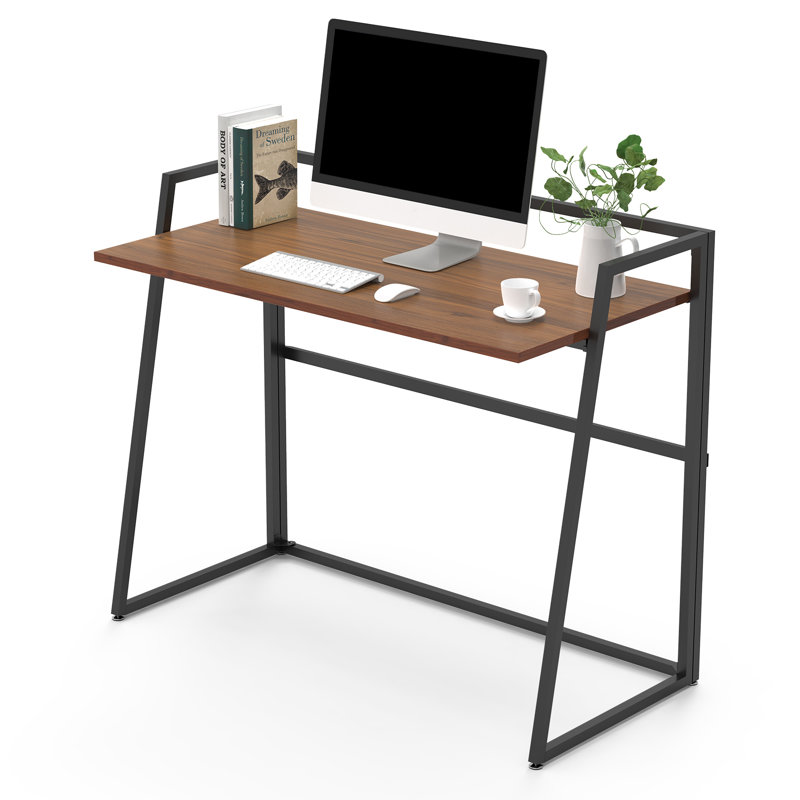 Folding Computer Desk, 33’’ Writing Desk, Folding Study Pc Table For Home Office, Fold Up Gaming Desk Wood Small Office Table For Teenagers Working & Crafting, Black