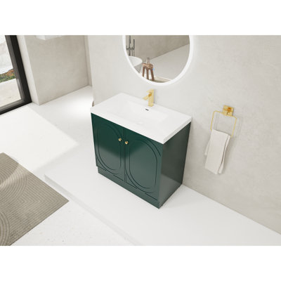 36" Freestanding Bathroom Vanity With Resin Sink & Soft-Close Drawer - Ample Space Cabinet Spacious Storage